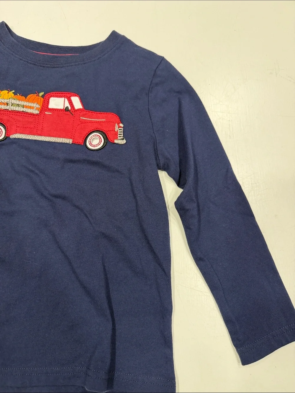 Navy Long-Sleeve Tee with Red Truck Detail